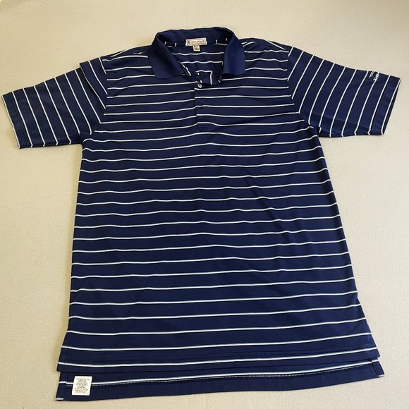 Peter Millar Polo Mens Large L Summer Comfort Blue Golf Striped Polyester Shirt - Picture 1 of 9